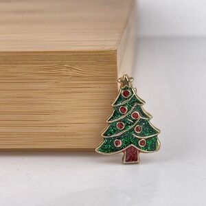 VTG 80s Mini Christmas Tree Brooch in Gold Tone